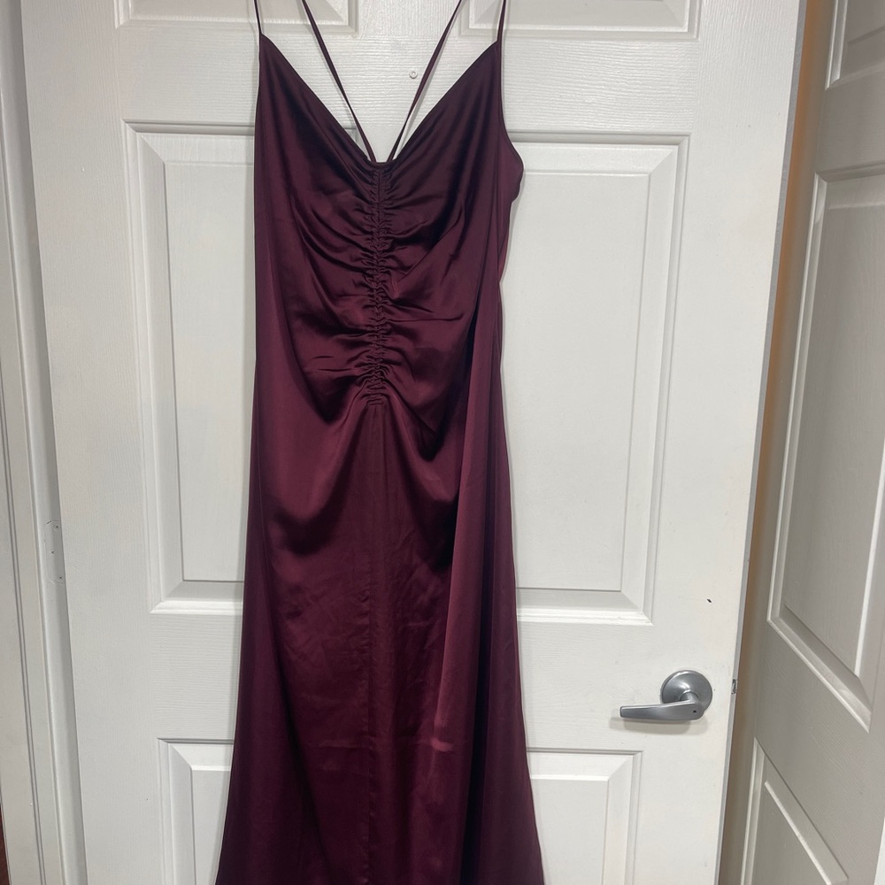 H&M Red Ruched Slip Dress Cocktail